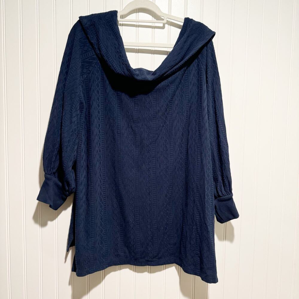 Anthropologie Navy Blue Cableknit Off The Shoulder Sweater Plus Size 1X - Picture 7 of 7